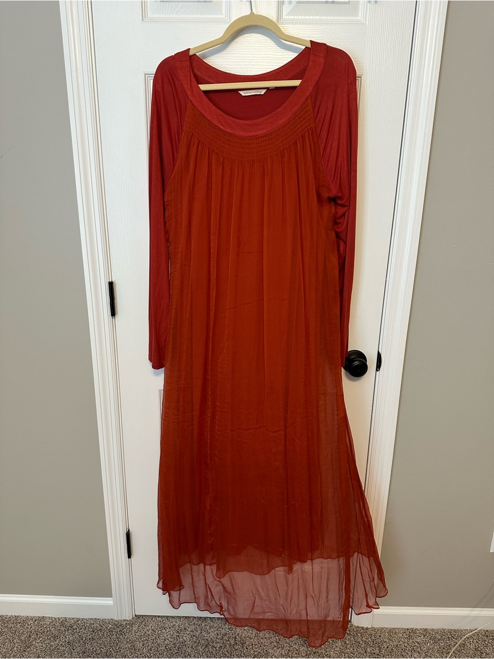 Soft Surroundings Long Sleeve Maxi Dress in Deep Rust Red